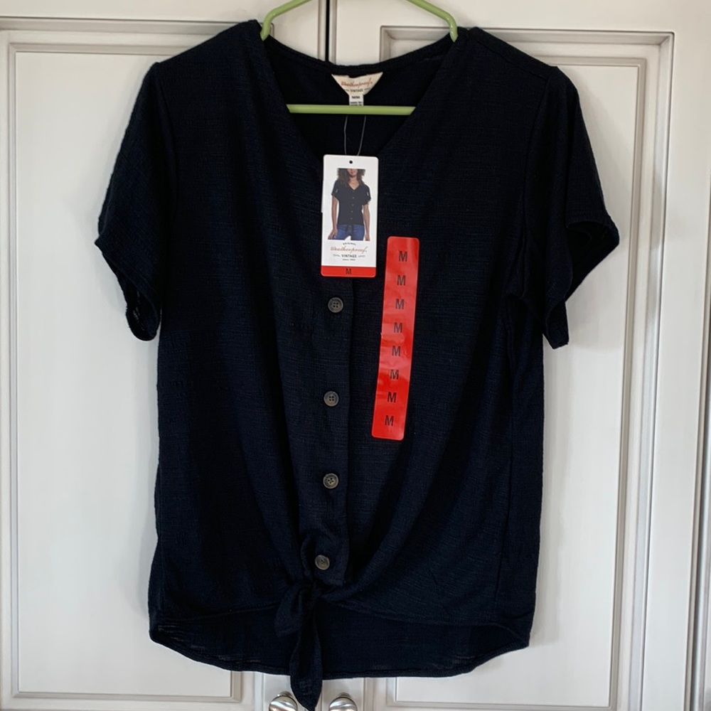 Weatherproof Vintage Ladies Tie Front Top